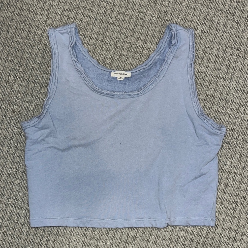 Cropped loose light blue tank top